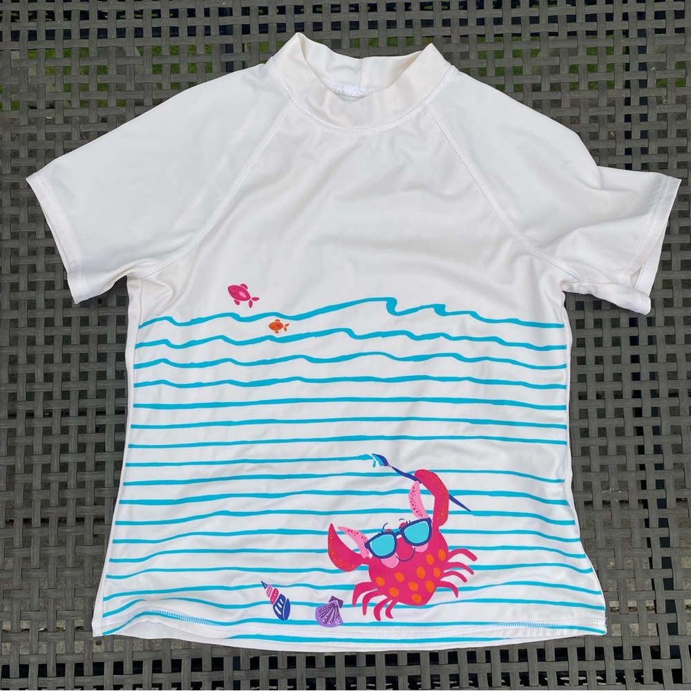 Lands’ End Girls swim top rash guard crabs print size M 10-12